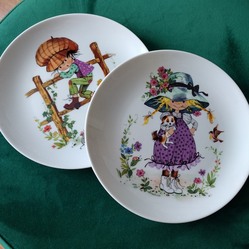 Set of 2 Charming Vintage Decorative Plates with Children Motives Kaiser Germany